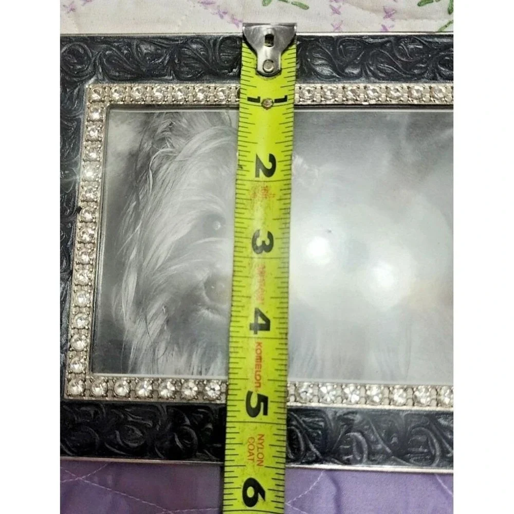 Black Scrollwork Rhinestone Picture Frame 4x6 Tabletop Decorative Silver Trim